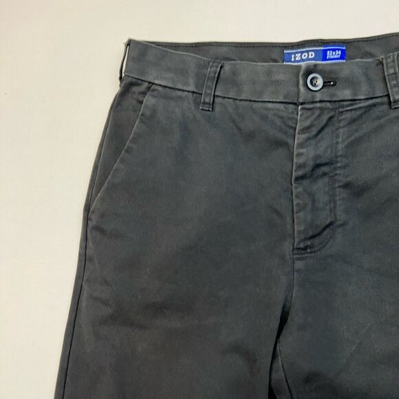 Izod Mens Chino Pants Solid Black Pockets Twill Flat Front Classic Fit 32x32.75" - Picture 3 of 11